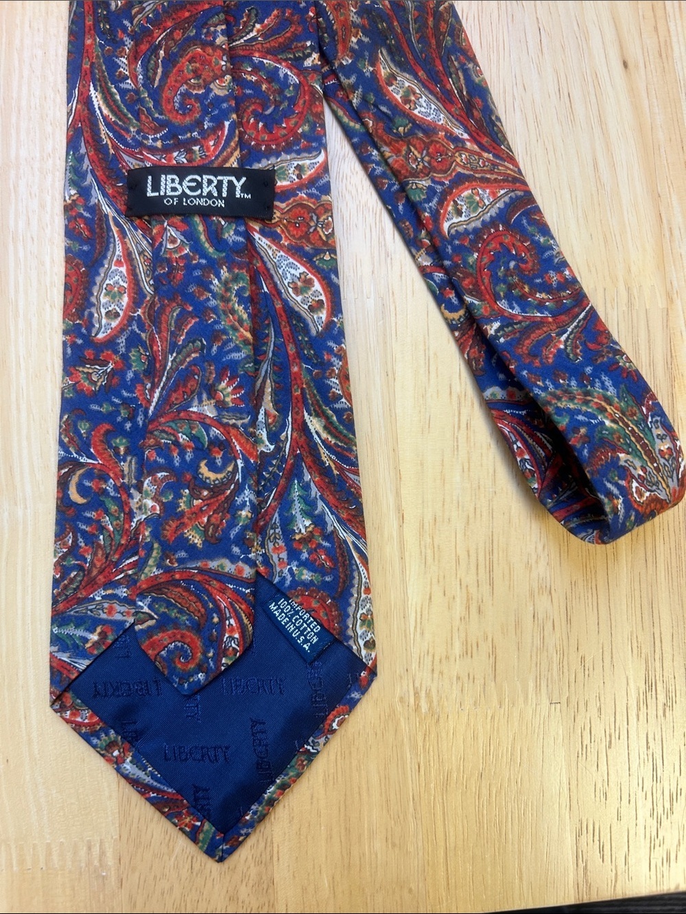 Liberty of London Paisley Cotton Tie in Vibrant Blue, Red & Orange Made in USA